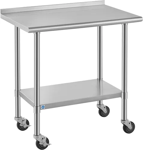 Vista 41 de ROCKPOINT Mesa de acero inoxidable para preparación y trabajo, 14x24 pulgadas; mesa de cocina comercial de metal NSF resistente con estante inferior