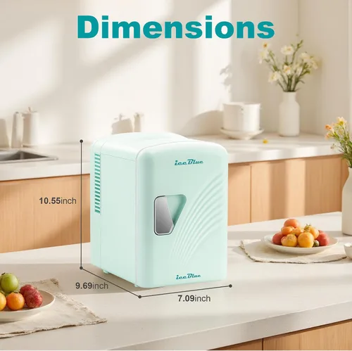 Vista 6 de Mini nevera, 4 litros/6 latas de cuidado de la piel con línea ondulada retro (verde) Compact Mini Makeup Fridge for Beauty & Beverages, Dual-use