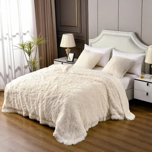 Vista 24 de YUSOKI manta de piel sintética extrasuave con pelos largos, transpirable, de 50 x 60 pulgadas, mullida, acogedora y cómoda, de microfibra de lujo