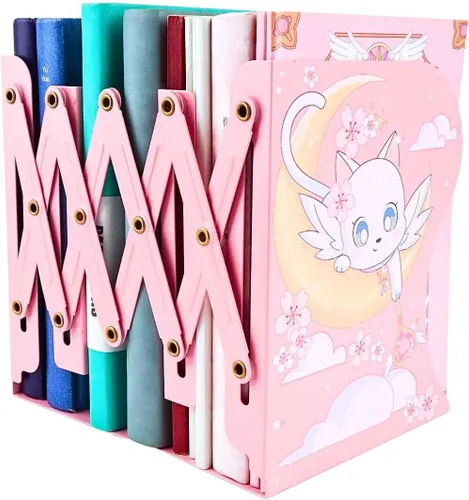 Vista 4 de BelugaDesign Sujetalibros de Cat Moon Anime lindo Kawaii mágico Kawaii rosa amarillo blanco pastel nubes flores de cerezo soporte decorativo