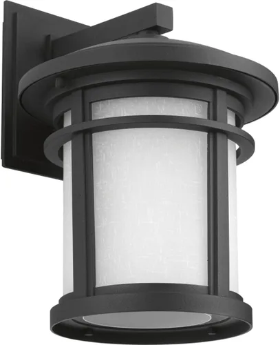 Vista 7 de Progress Lighting Wish LED Collection - Farol de pared mediana con 1 luz grabada de lino blanco y vidrio, para exteriores, color negro