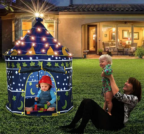 Vista 4 de Tienda de campaña y luces para niños, casa de juegos para niños, 41 x 53 pulgadas, azul