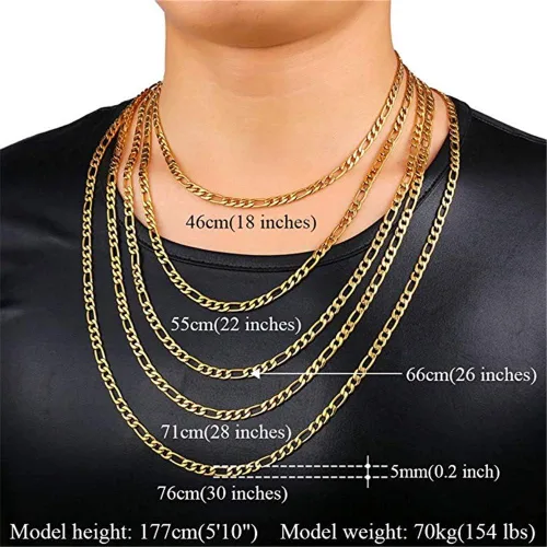 Vista 6 de WELRDFG WADSNHY Men Chain Jewelry 5mm6mm7mm Wide Stainless Steel Snake chain 18K Gold Plated Figaro Chain Set