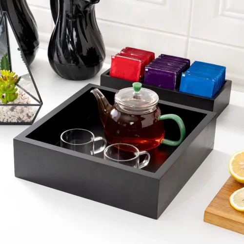 Vista 4 de Restaurantware Bandeja de madera de 10 x 3 pulgadas, 1 caja de madera cuadrada duradera, resistente a las astillas, bandeja de madera de bambú negro