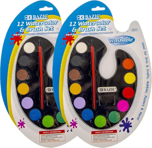 Vista 8 de BAZIC - Juego de acuarela con pincel, 12 colores no tóxicos, para diversión de pasatiempos, suministros de arte de colores vibrantes, regalo
