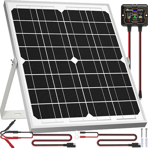 Vista 8 de SOLPERK Kit de panel solar de 10 W 12 V, cargador de batería solar impermeable + controlador MPPT inteligente + soporte de montaje ajustable