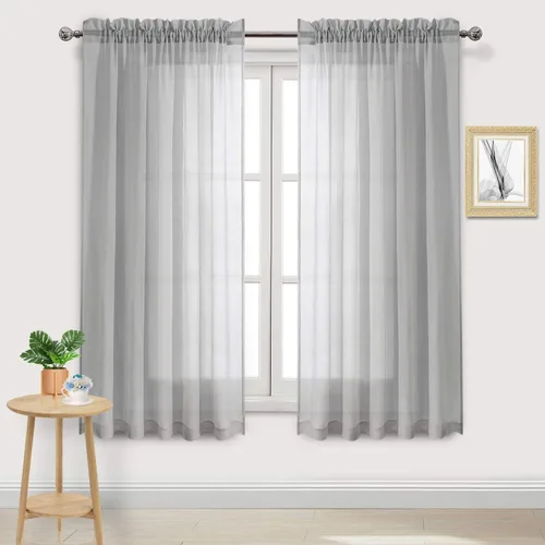 Vista 107 de DWCN Cortinas Transparentes Aqua de Voile Semitransparente con Bolsillo para Barra para Dormitorio y Sala de Estar, 36 x 36 pulgadas de Largo, Juego