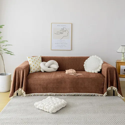 Vista 33 de HANDONTIME Fundas de Sofá Sillón Funda de Sofá Boho para Perros Caqui Funda de Sofá con Borlas Silla Reclinable Funda de Futón Lavable 1 Cojín Sofá