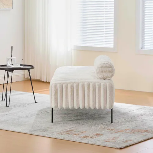 Vista 4 de Aoowow Banco otomano de pana para dormitorio, de 49.6 pulgadas de largo, banco otomano para sala de estar, extremo de cama, ventana rectangular