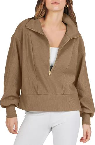 Vista 3 de Bowiln Women's Half Zip Oversized Sweatshirts Loose Lapel Long Sleeve Drop Shoulder Workout Pullover Hoodie Fall Clothes