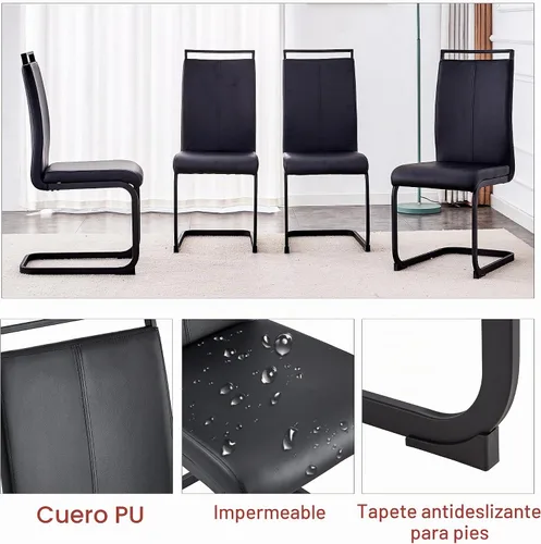 Vista 5 de Juego de 4 mesas de comedor de cristal, juego de mesa de comedor de Mesa negra+silla negra