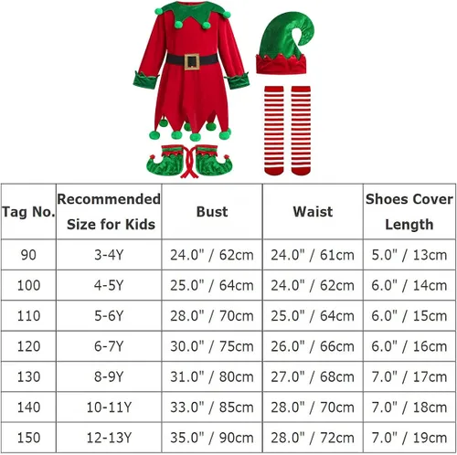 Vista 7 de IMEKIS Disfraz de elfo de Papá Noel para niñas, vestido de Halloween con sombrero de elfo, cosplay, Navidad, vacaciones, medias para niños, 3-13T