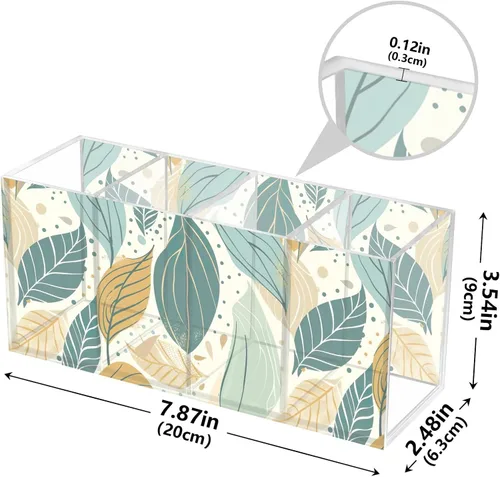 Vista 3 de Boho Style Leaves Pen Pencil Holder for Desk, Decorative Pen Holders 4 Compartments, Makeup Brush Cup Acrylic Desk Organizer for Office Classroom