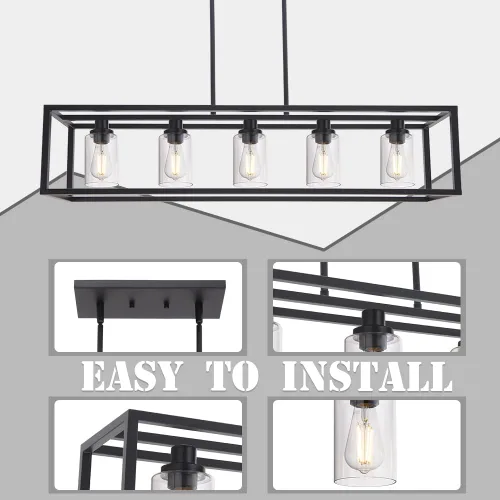Vista 7 de MELUCEE Candelabro Industrial de 36.2 Pulgadas de Longitud para Isla de Cocina, Luminaria Rectangular de 5 Luces para Comedor Colgante con Acabado