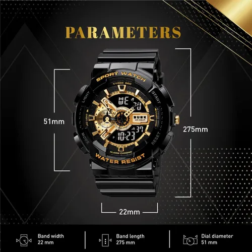 Vista 6 de Reloj de pulsera militar 1688 para hombre, resistente a los golpes, pantalla LED digital de doble tiempo