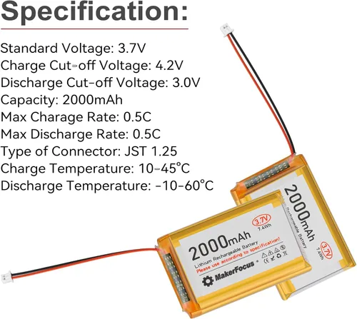 Vista 3 de 4pcs 3.7V 2000mAh 7.4Wh batería de polímero de litio 1S 103450 LiPo batería recargable con placa de protección y enchufe JST 1.25 para placa