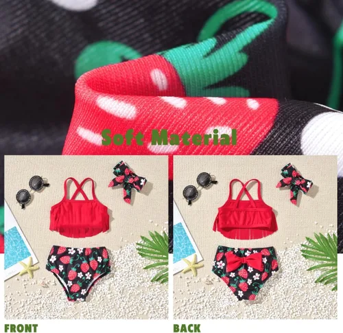 Vista 3 de Traje de baño de dos piezas con borlas, traje de baño de verano para niñas pequeñas