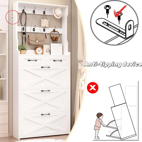Vista 7 de IRONCK Gabinete Alto para Zapatos con 3 Cajones Abatibles, Gabinete de Almacenamiento para Zapatos para Entrada con Perchero, Organizador de Zapatos