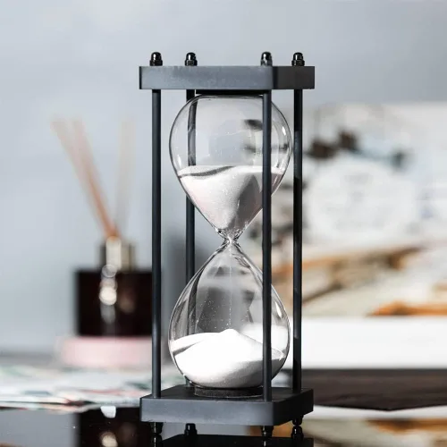 Vista 8 de Temporizador de reloj de arena grande de 60 minutos, marco negro decorativo con arena negra