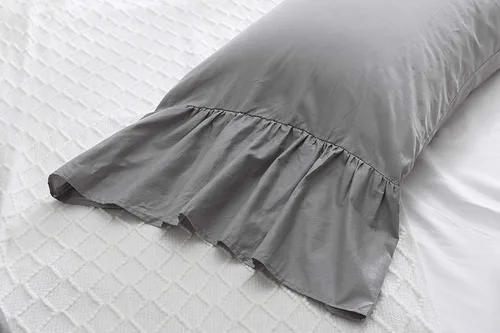 Vista 7 de Fundas de almohada grises con volantes largos de cortinas, fundas de almohada grises de algodón puro, tamaño estándar 20"X26", paquete de 2