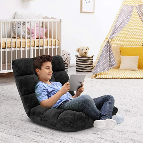 Vista 9 de GOFLAME Sofá de suelo plegable de 14 posiciones, sofá ajustable para juegos, silla acolchada, cama plegable para dormir para sala de estar, Negro