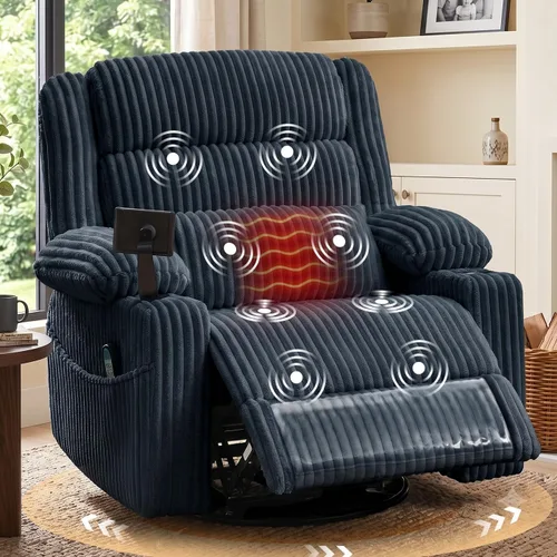 Vista 10 de Sillón reclinable giratorio eléctrico con masaje y calor, USB A y C Gris pálido