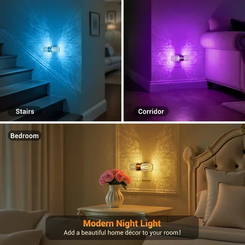 Vista 6 de JandCase luces nocturnas enchufables a la pared, juego de 2 luces nocturnas que cambian de color para niños, luz nocturna LED RGB+3000K con sensor