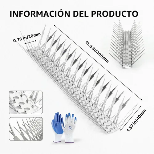 Vista 8 de OFFO Púas de pájaro para exterior, acero inoxidable 304, paquete de 5 Plata brillante