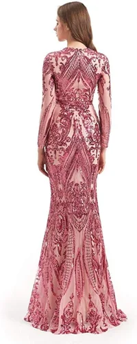 Vista 6 de Vestido de noche de sirena con lentejuelas para fiesta de graduación, vestido de baile formal, desmontable, manga larga