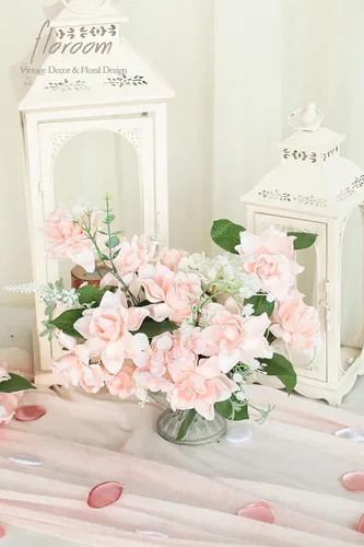 Vista 2 de Floroom - Flores artificiales de gardenia de 2.7" 25 unidades de aspecto real color rubor con tallos para manualidades, ramos de boda, centros