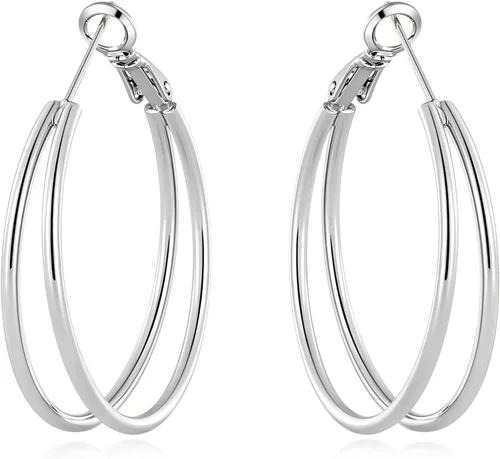 Vista 18 de Pendientes de aro dobles para mujer de moda con poste de plata de Dorado