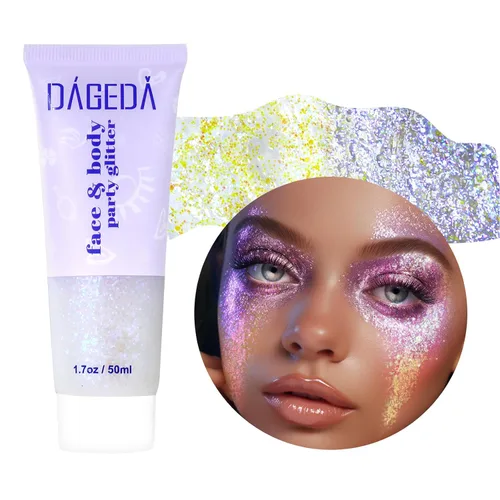 Vista 21 de DAGEDA Gel de purpurina corporal, lentejuelas de gel corporal con purpurina para la cara, sombra de ojos líquida, purpurina gruesa para cara, Negro