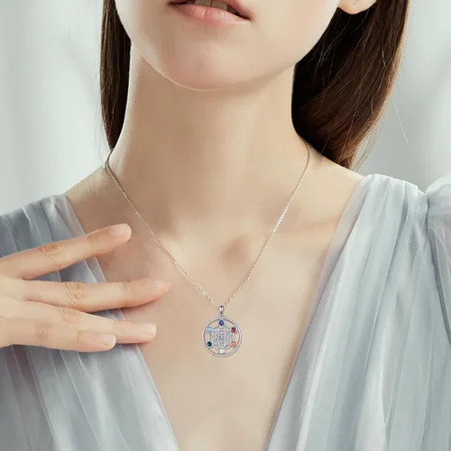 Vista 5 de YFN Collar de plata de ley con 7 chakras, colgante de piedras preciosas espirituales, joyería de yoga para mujeres y hombres