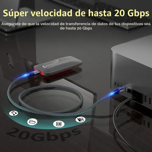 Vista 3 de QCEs Cable corto USB C a USB C 3.2 Gen 2 de 1.65 pies, transferencia de datos de alta velocidad de 20 Gbps, pantalla 4K, carga rápida de 100 W