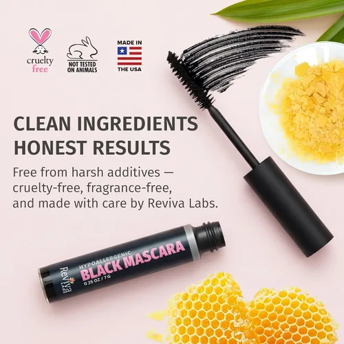 Vista 5 de Reviva Labs Máscara hipoalergénica negra para ojos sensibles y mujeres mayores, rímel suave, voluminizadora y alargadora para mujeres mayores de 50