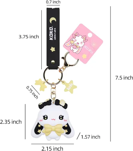 Vista 4 de HONYJOOM Lindo llavero de regalo Llavero de anime kawaii con diseño de conejo y conejo demonio para mochila colgante de bolsa