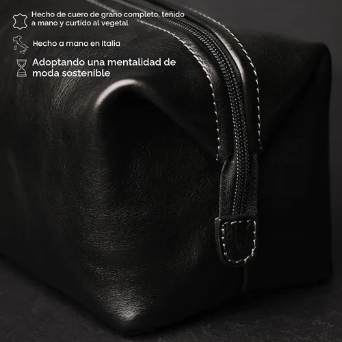 Vista 4 de Time Resistance Bolsa de Aseo de Cuero Estuche de Cosméticos Kit Dopp Elegante Italiano, Negro, Classic