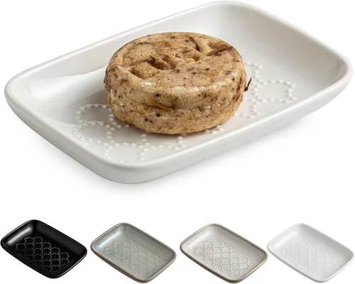 Vista 18 de Gomakren Jabonera para ducha, soporte de cerámica para jabón con diseño de panal, bandeja ahorradora de jabón para fregadero de cocina y baño, Beige