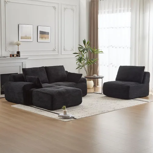Vista 6 de WILLIAMSPACE Sofá modular para sala de estar, moderno sofá modular tapizado en forma de L de 4 plazas con puertos de carga USB y reposabrazos