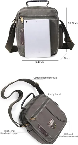 Vista 2 de Bolso de mano para hombre, bolso de hombro pequeño de lona, bolso de mensajero, bolsa de viaje, bolsa de trabajo para hombre