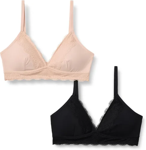 Vista 4 de Amazon Essentials Bralette con cuello en V forrado de microfibra y ribete de encaje para mujer, paquete de 2