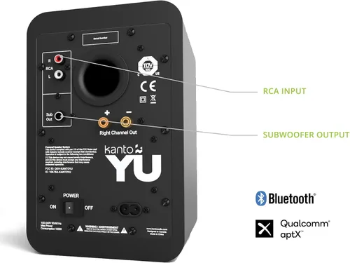 Vista 4 de Kanto Altavoces YU de 140 W con entrada Bluetooth® 4.2 y RCA Cuenta con detección de señal y modo de espera automático Control remoto incluido