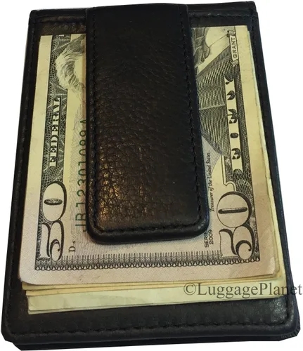Vista 2 de Osgoode Marley Cartera de cuero para hombre con clip de dinero plegable magnética RFID, Negro -, Cartera Rfid