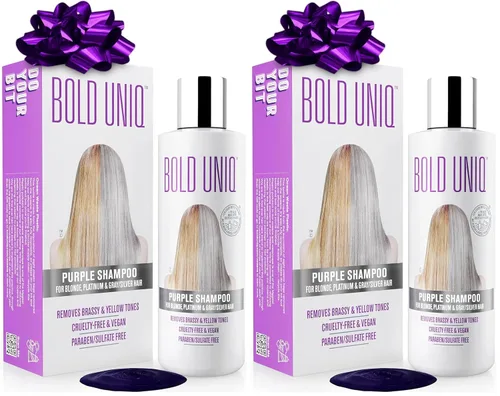 Vista 12 de Bold Uniq Mascarilla morada para el cabello rubio, platino, decolorado, plateado, gris, ceniza y cobrizo. Elimina los tonos amarillos y acondiciona