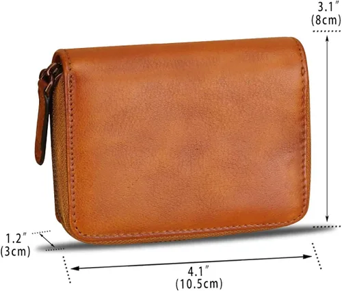 Vista 4 de Cartera de cuero genuino pequeño monedero para las mujeres RFID bloqueo hecho a mano carteras de embrague clip de dinero organizador de la tarjeta