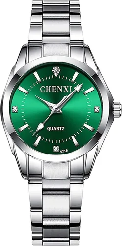 Vista 11 de Relojes para mujeres, cuarzo analógico, plateados, de acero inoxidable, luminosos, impermeables, reloj de vestir para damas negro (021 Black)