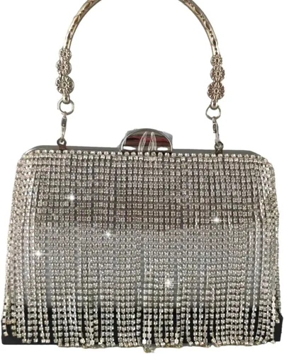 Vista 3 de Boutique De FGG Bolso de mano de cristal con borla, elegante bolso de noche para novias, bolsos de diamantes de imitación de fiesta de boda