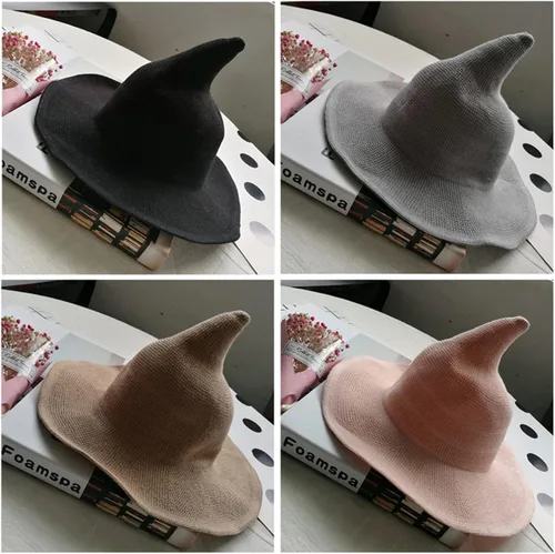 Vista 5 de Sombrero de bruja para adultos y niños, sombreros de Halloween de lana para fiestas de máscaras, cosplay, accesorio de disfraz diario para mujeres