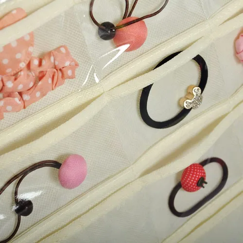 Vista 5 de Bloss Organizador colgante de joyas con 80 bolsillos, colgador de joyas de doble cara para almacenamiento de joyas y aretes, organizadores de joyas