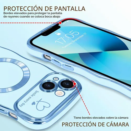 Vista 6 de LCHULLE - Funda magnética para iPhone 13 para mujeres y niñas, con forma ondulada, color azul bebé